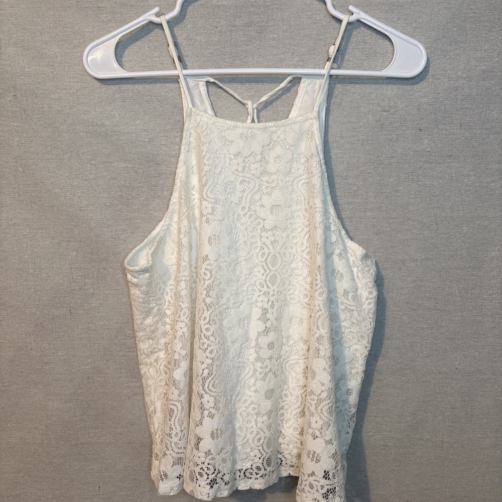 Hollister Womens Medium Y2K‎ White Lace Tank Top Coquette Boho Beach Summer Cute